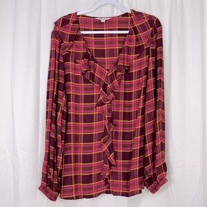The‎ Pioneer Women 1X Long Sleeve Ruffles V-Neck Blouse